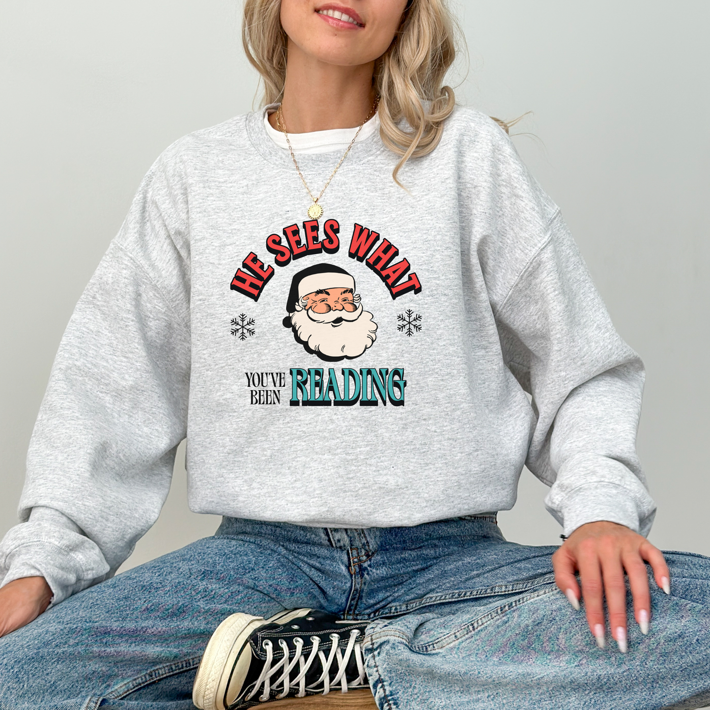 He Sees What You've Been Reading Bookish Christmas Sweatshirt